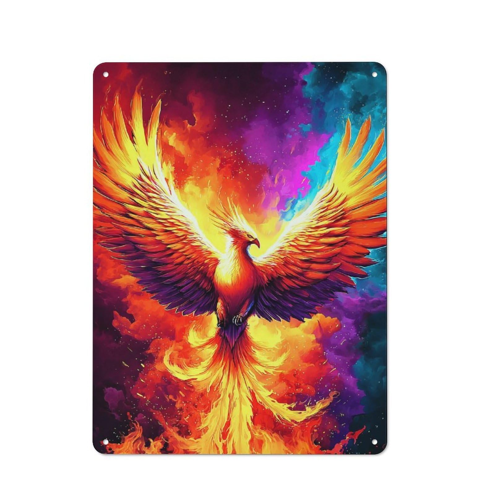 Junmoney Phoenix Rising A Fiery Fantasy Artwork -2 Rustic Tin Sign 40X30cm, Vintage Porch Wall Decor For Conservatory, Home Bar Or Utility Room