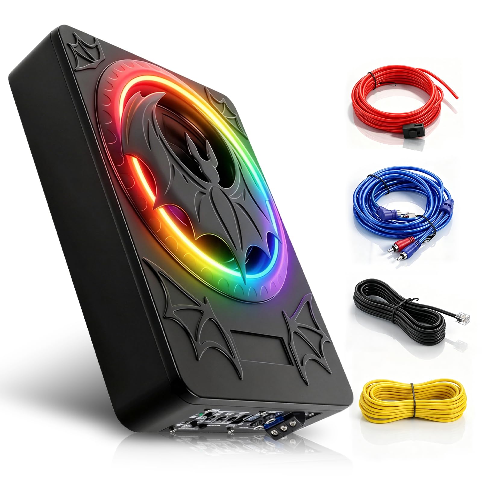 VECHTEL Subwoofer Auto Sottile 7 cm Sottosella, Subwoofer Attivo Potenza Picco 1200W con Suono Surround 360°, Regolazione Fase 180°, Filtro Passa Basso e Luce RGB Compatibile con Berlina SUV Pickup