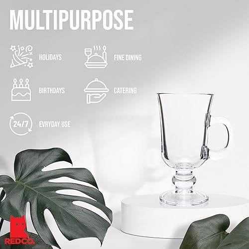 Miniatura 3 de Red Co. Taza de café irlandesa de cristal transparente con pies originales, juego de 6-7.75 onzas