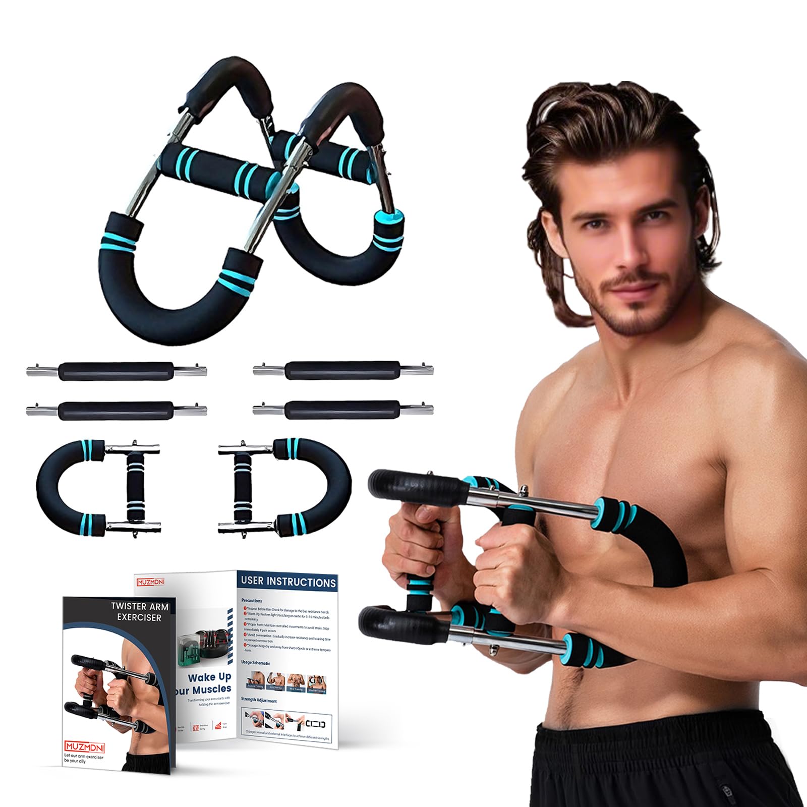 TOPtoper Twister Armtrainer , Portable Power Twister Stange mit abnehmbarem Design – Fitnessübungen überall Gorilla Grip Brust Trainer