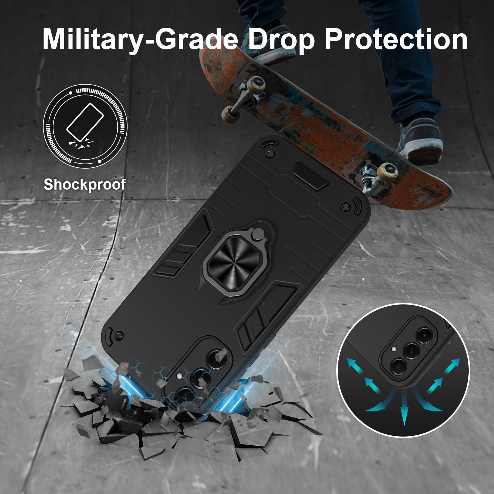 Funda para CMF Phone 2 Pro, Carcasa Antigolpes con Soporte anular metálico, Case Protectora de Grado Militar, Negro — view 1255