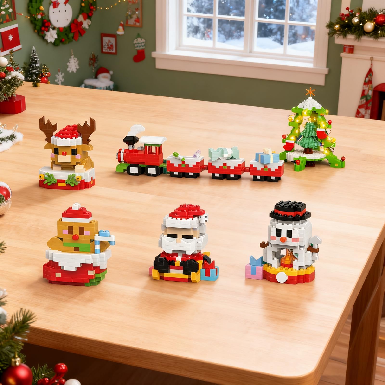 6Pcs Christmas Building Blocks Set, Christmas Theme Building Blocks Ornaments, Mini Building Figures - Image 2