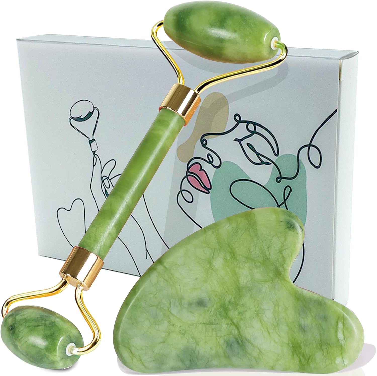 Jade Gezichtsroller + Gua Sha – Massager voor gezicht en lichaam – Verbetert de tekenen van veroudering – Anti-aging en rimpels – Ontspannend – Gezichtsroller