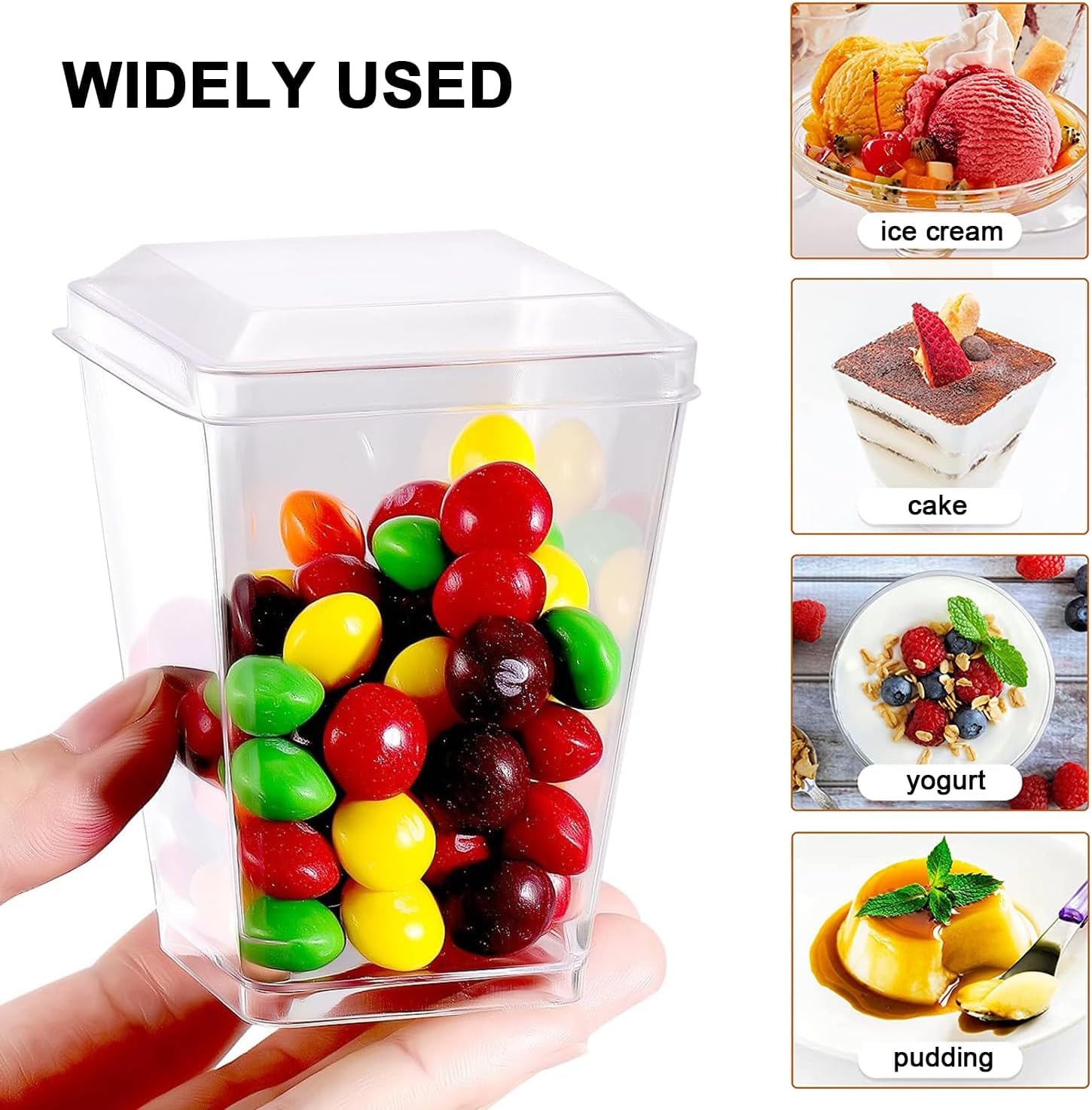 50 Pcs Dessert Cups, 150ml/5oz Mini Clear Plastic Cups with Lids & Spoons,  Small Reusable Dessert Cups, Washable Clear Dessert Cups for Mousse,  Pudding, Ice Cream, Desserts, Drinks, Etc. (Square): Bowls: Amazon.com.au