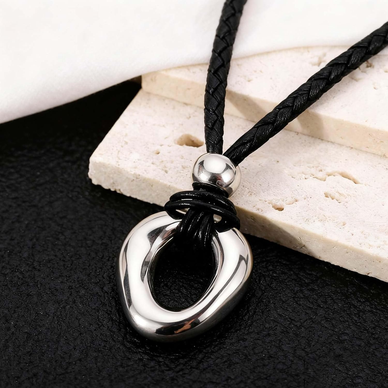 Boho Necklace for Women Chunky Gold Pendant Necklace Big Circle Leather Cord Statement Jewelry Holiday Gifts - Image 7