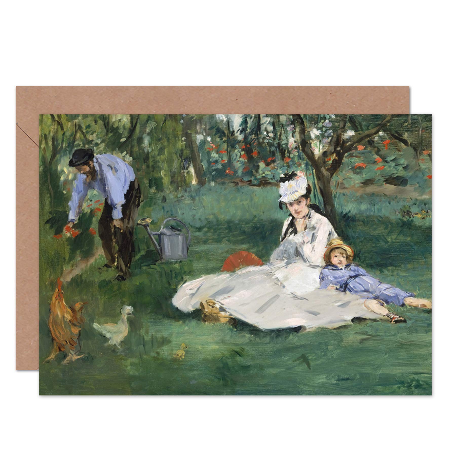 Artery8 Monet Family In Garden Edouard Manet Argenteuil Fine Art Greeting Card Plus Envelope Blank Inside