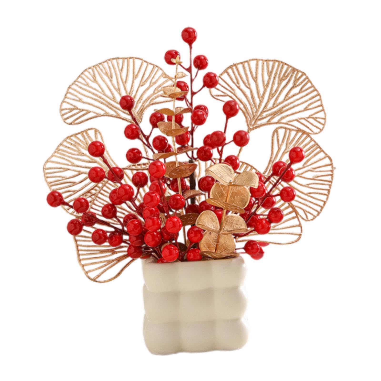 Yixannx Red Artificial Flowers Vase Bonsai Spring Festival Chinese New Year Decorative Gift Feng Shui Ornament Bonsai Artificial Berries Festival Celebration, Style B