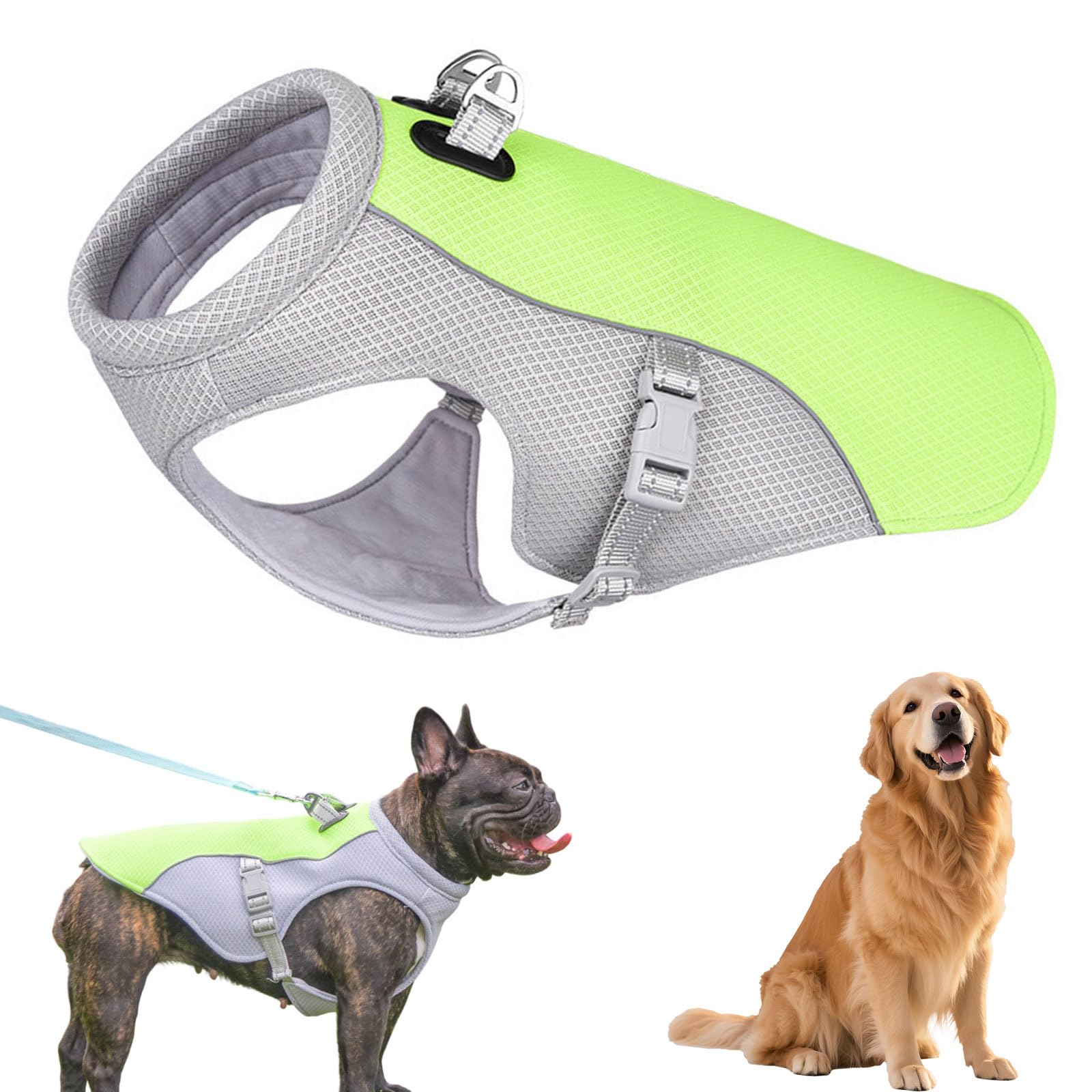 Dog Cooling Vest, Evaporative Comfortable Cooling Harness for Dogs, Adjustable Breathable Ice Pet Cool Vest, Summer Sun Protection Dog Jacket with Reflective Stripes for Small Medium Large