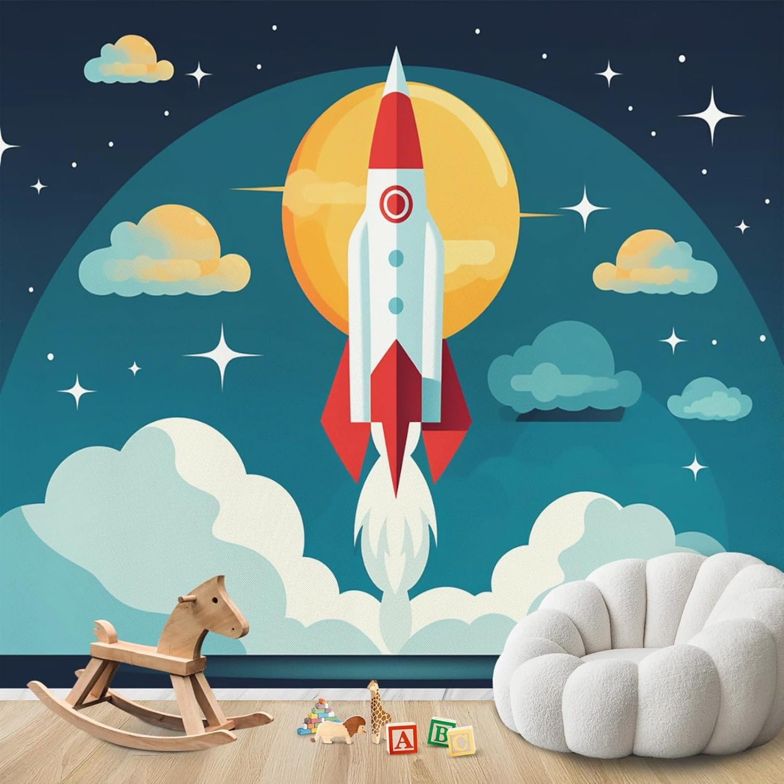 hgjdjhnf Photo Wallpaper Rocket Space Wallpaper Cartoon Space Non-Woven Modern Living Room Bedroom Children's Room Wall Decoration Motif Wallpaper,400cmx280cm Stickers - Frameless Painting - Poster