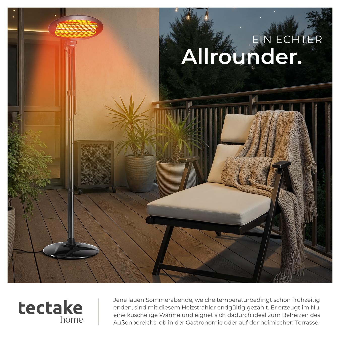 tectake® Infrarot Heizstrahler, Heizlüfter mit Standfuß oder Wandmontage, Wärmelampe für Baby Wickeltisch, Wandheizung Bad, Infrarotheizung Terrasse, Heizung elektrisch, 2000W, 3 Stufen