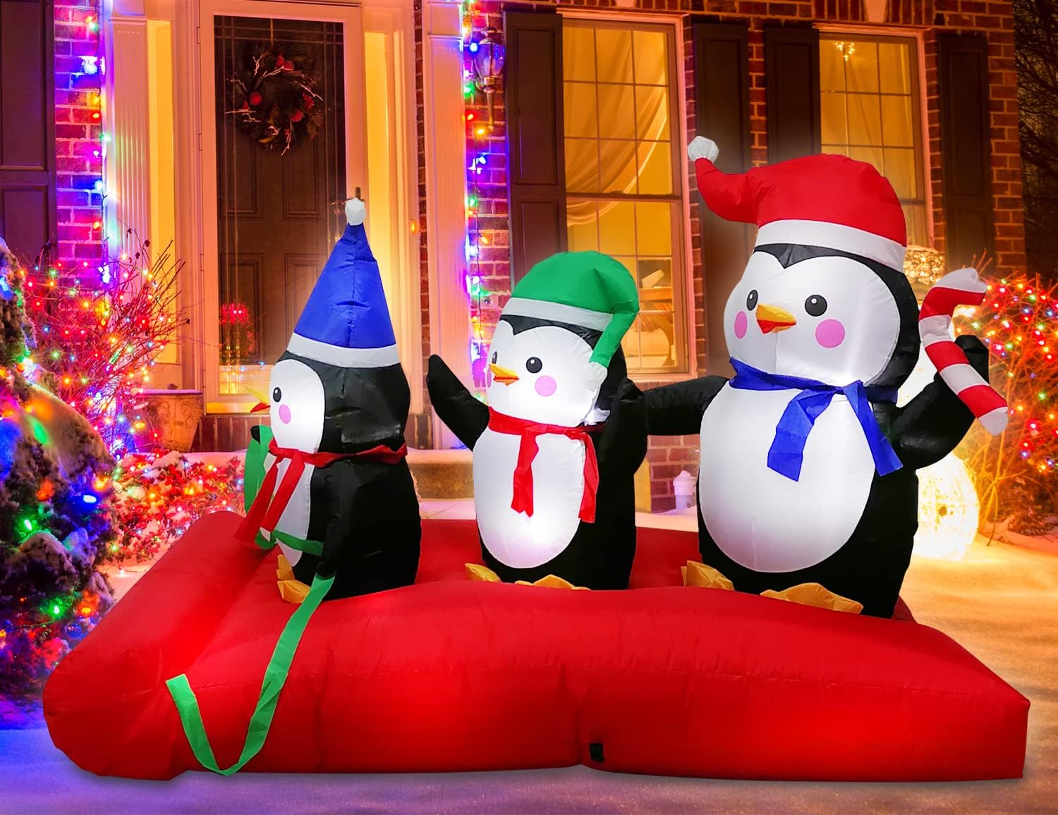 Christmas Inflatables Snowman Decorations - 5FT Blowing Up Snowman with Built-in Rotating LED Lights, Outdoor Christmas Decorations, Christmas Decor Snowman with Gift Box for Yard, Lawn, Porch