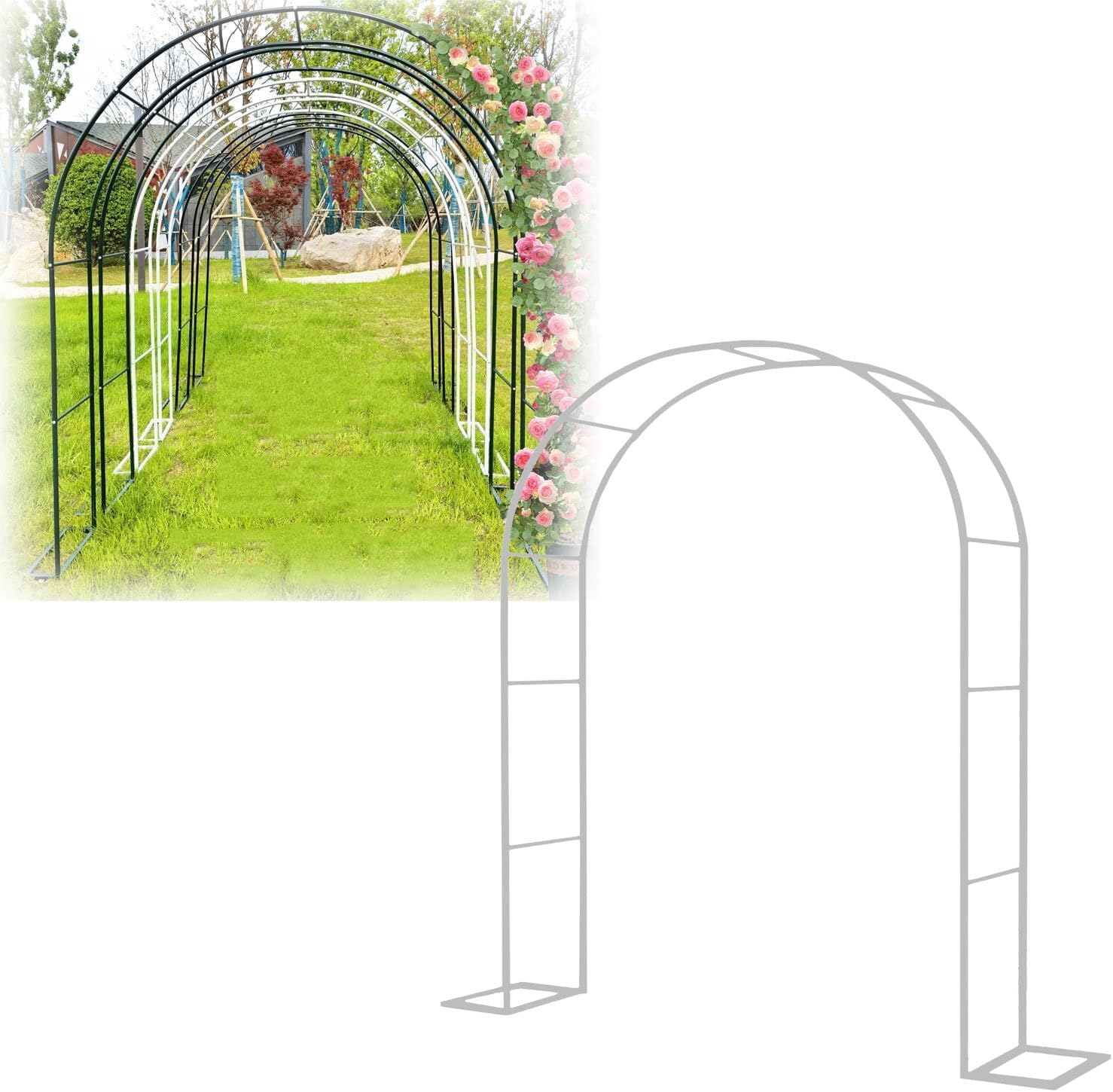 Metal Garden Arch Rose Arch Strong Garden Arbors for Outdoor Garden Lawn Courtyard Climbing Archway Wedding Christmas Decorations 4.6x7.6ft 6.6X7.6ft 8X7.3ft 10X7.3ft 11.5x7.3ft(Color:Green,Size:230x2