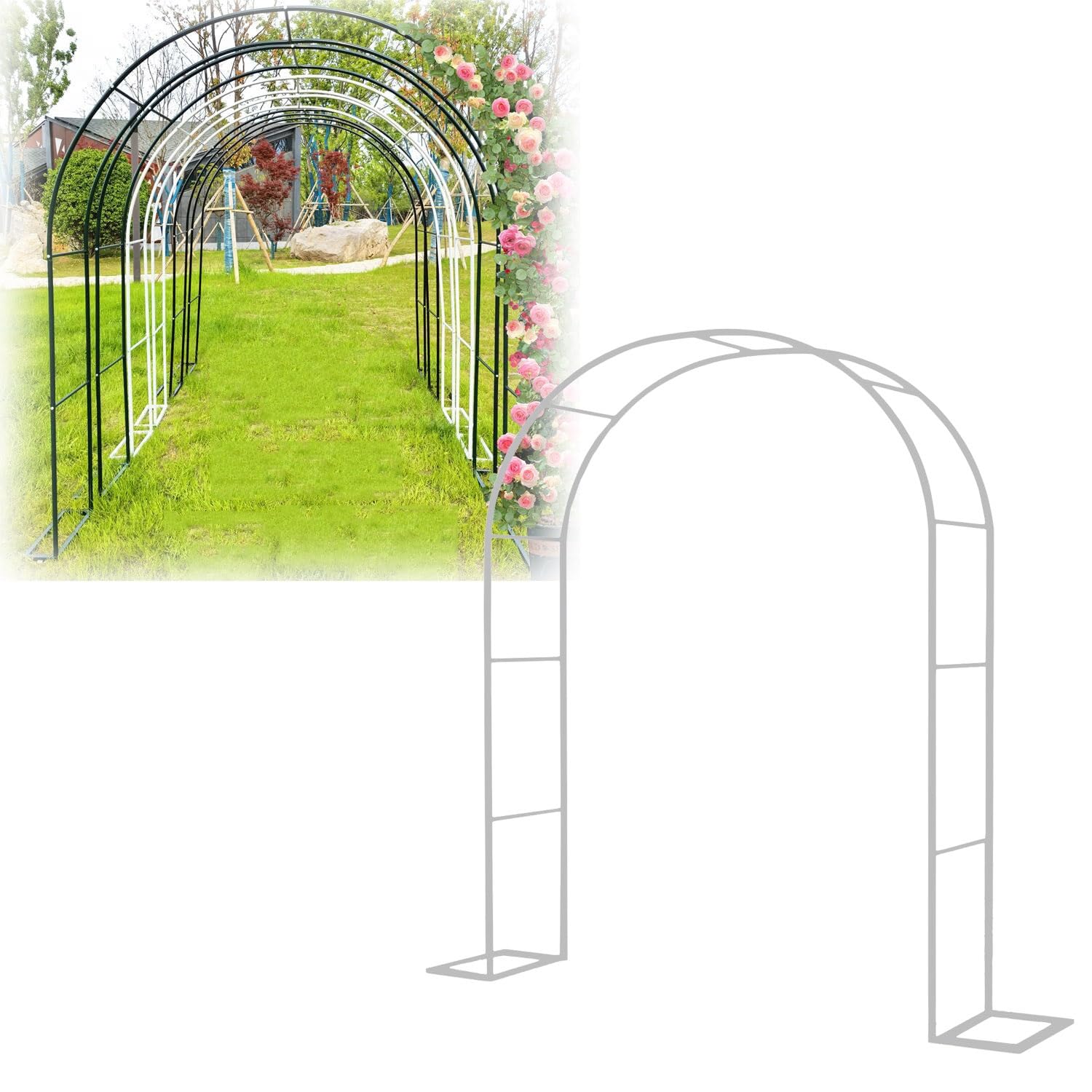 Solidny metalowy łuk ogrodowy do użytku na zewnątrz 230 x 220 cm, idealny na wesela, rośliny pnące i dekoracje trawnika, czarna kratka ogrodowa