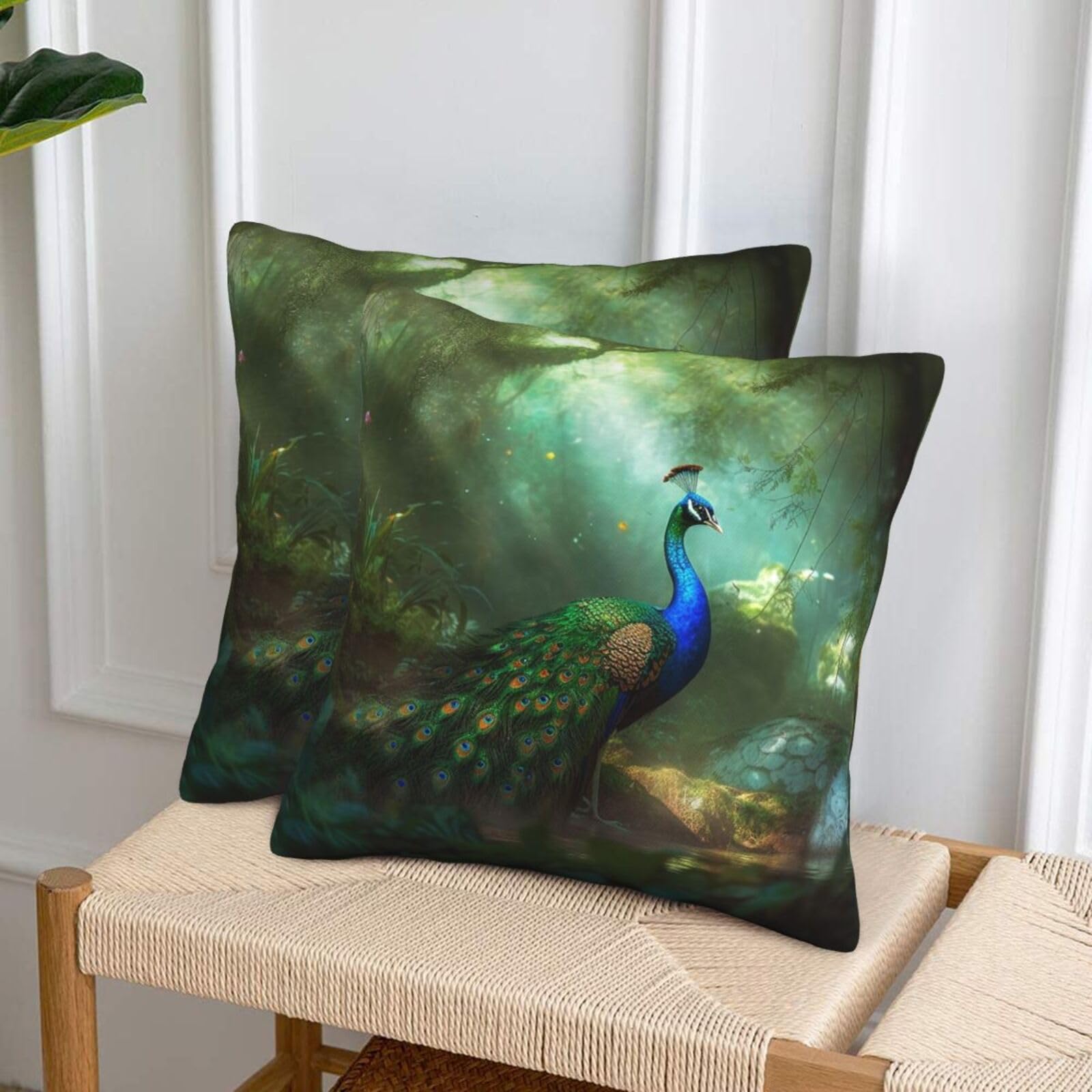 NONHAI Decorative Throw Pillow Covers Set of 2, 18"x18" Square Cushion Case Soft Comfy Peacock Throw Pillows for Couch Cushion Livingroom Farmhouse Home Decor Pillowcases
