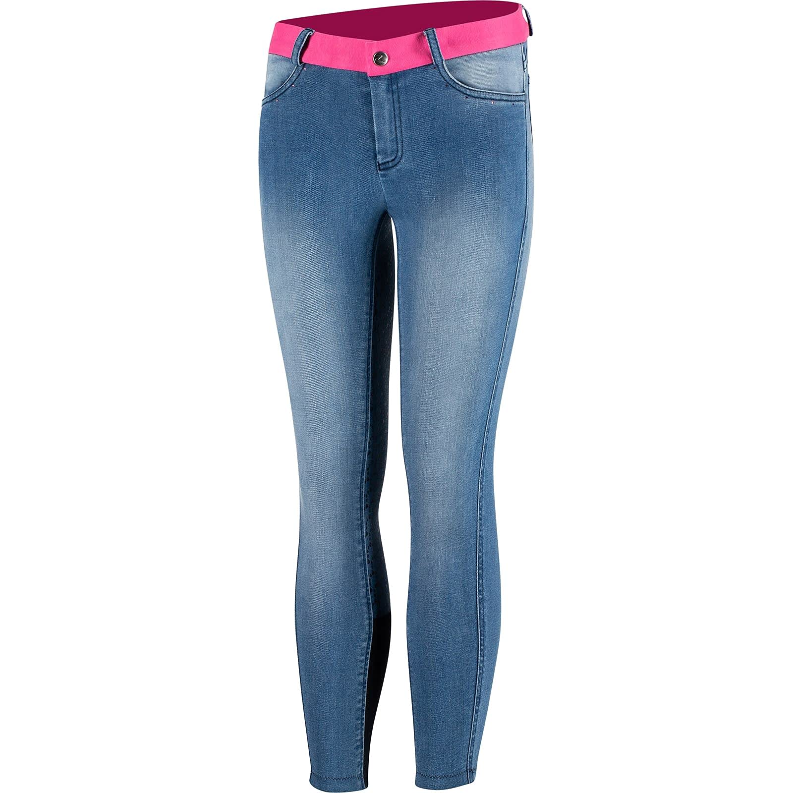 HORZE Pantalones de Montar Vaqueros conAsiento Completo de Silicona para Niños Poppy, Azul, 150