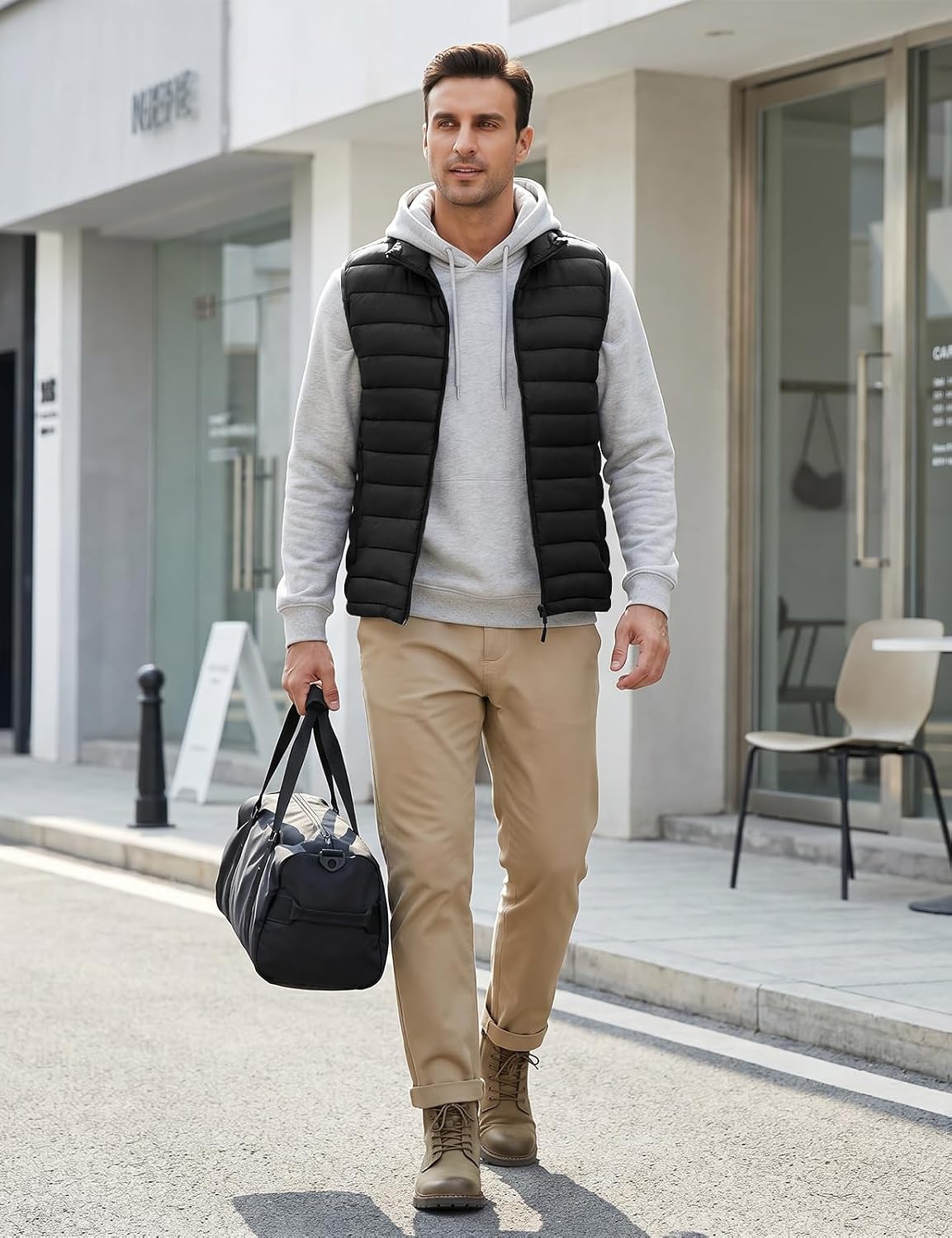 WHN Men's Puffer Vest Outerwear Lightweight Warm Winter Packable Insulated Zipper Sleeveless Jacket for Golf Running