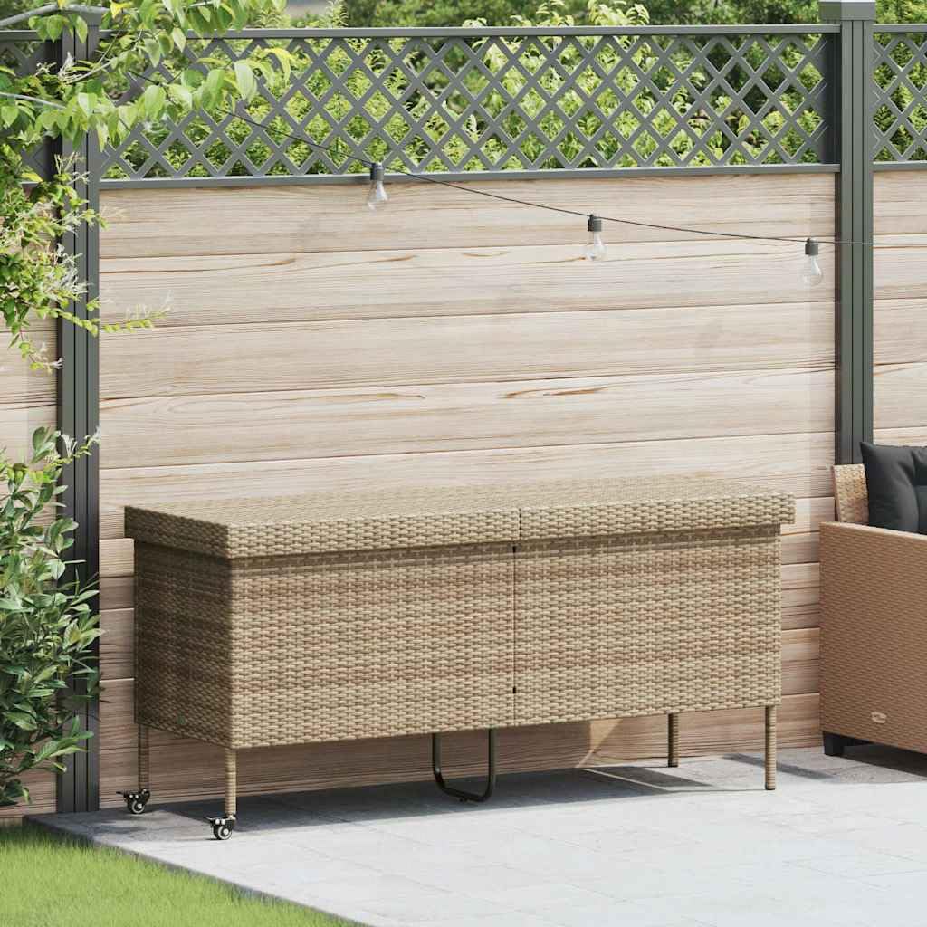 IKAYAA Baúl de Exterior Ratán PE con Ruedas, Baúl de Almacenamiento Exterior XXL, Caja de Almacenamiento con Bolsa, Arcón de Almacenaje para Patio Jardín, Beige 160 x 55 x 75 cm