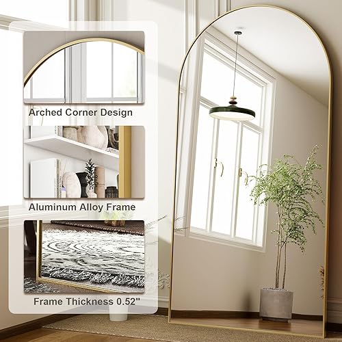 Miniatura 4 de Espejo arqueado de longitud completa de 71 x 30 pulgadas, espejo inclinado para colgar, marco de aluminio, decoración moderna y simple para el