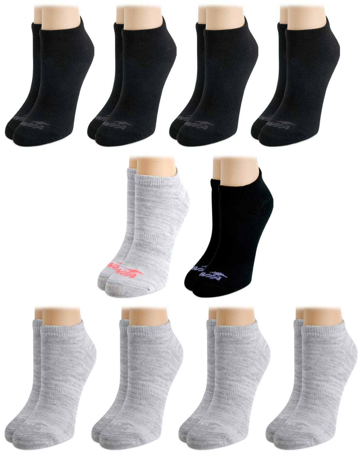 Avia Women's No-Show Athletic Low Cut Socks (10 Pack), Size 4-9, Grey