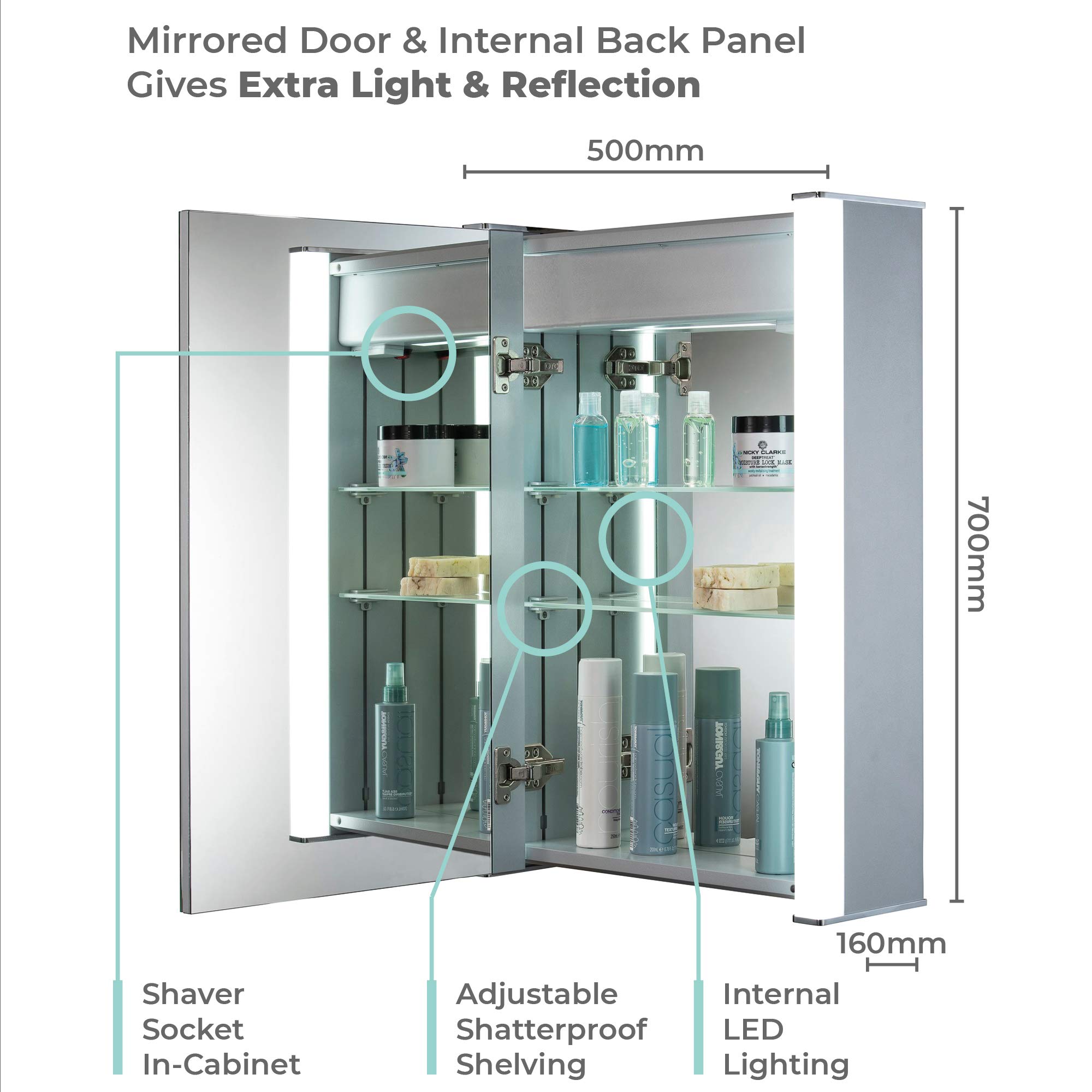 Mood® (Neue Design) LED Illuminated Bathroom Mirror With Shaver Socket, AntiFog