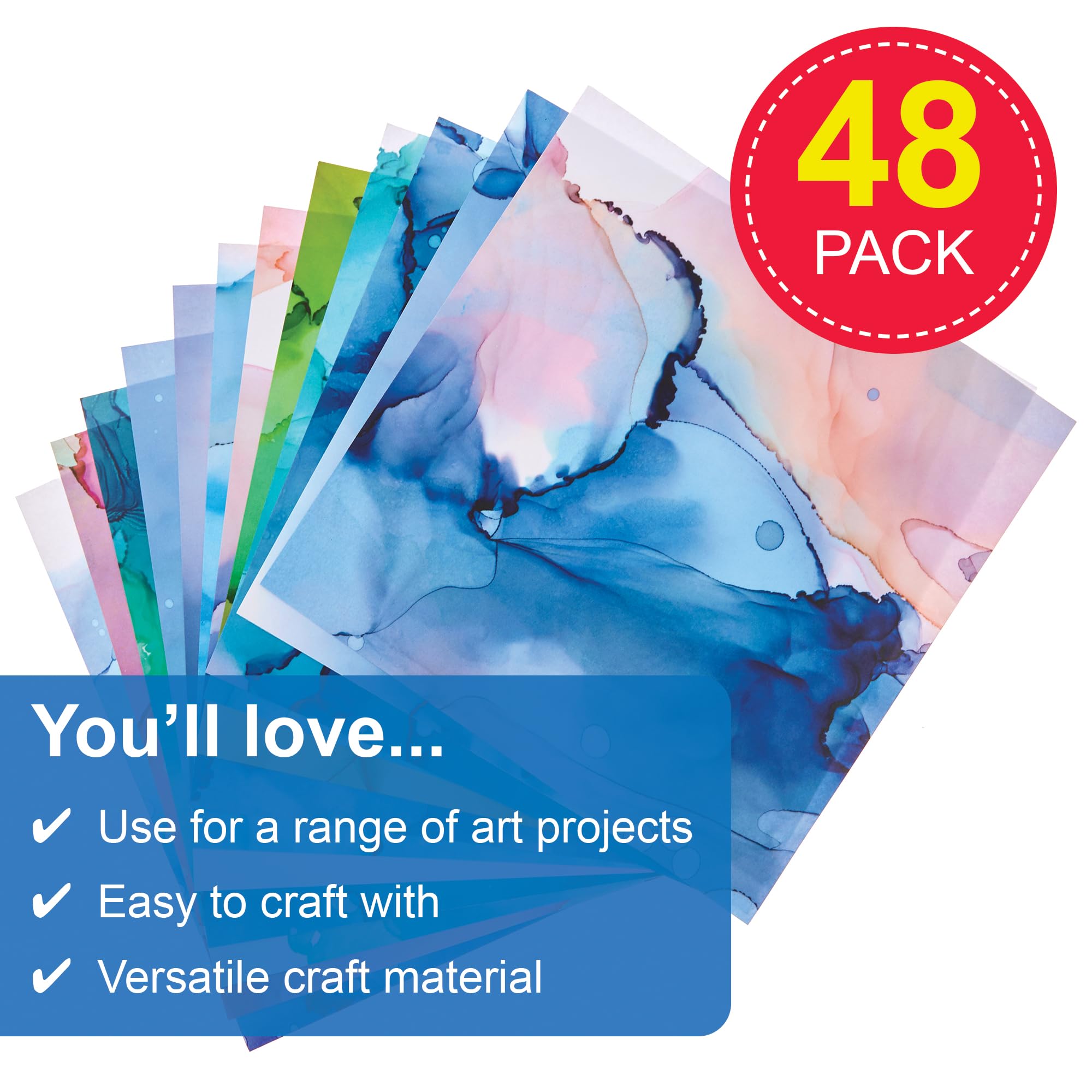 Baker Ross FN270 Rainbow Inks Marble Printed Paper Pack, Pack of 48, Printed Paper for Crafts Scrapbooking, Decorations - Image 2