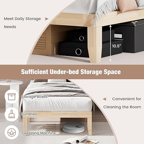 Miniatura 87 de Giantex Base de cama de plataforma de madera matrimonial de 14 pulgadas, base de colchón de estilo minimalista con madera de goma maciza, soporte de