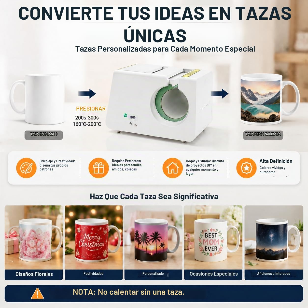 Madelynn Prensa para tazas de 400 W, 330 ml, prensa de calor con 3 ajustes de temperatura 160/180/200 °C y 2 ajustes de tiempo, prensa de vasos para 11 oz