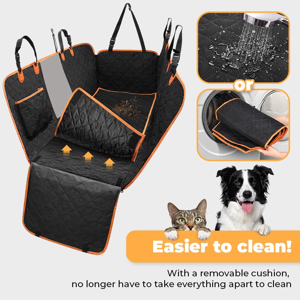 KYG Funda Coche Perro con Funda Extraíble Adicional Cubre Asientos Coche Perro Impermeable y Resistente Protector Asiento Trasero con Ventana de Malla, Fácil de Limpiar, Resistente a Los Arañazos