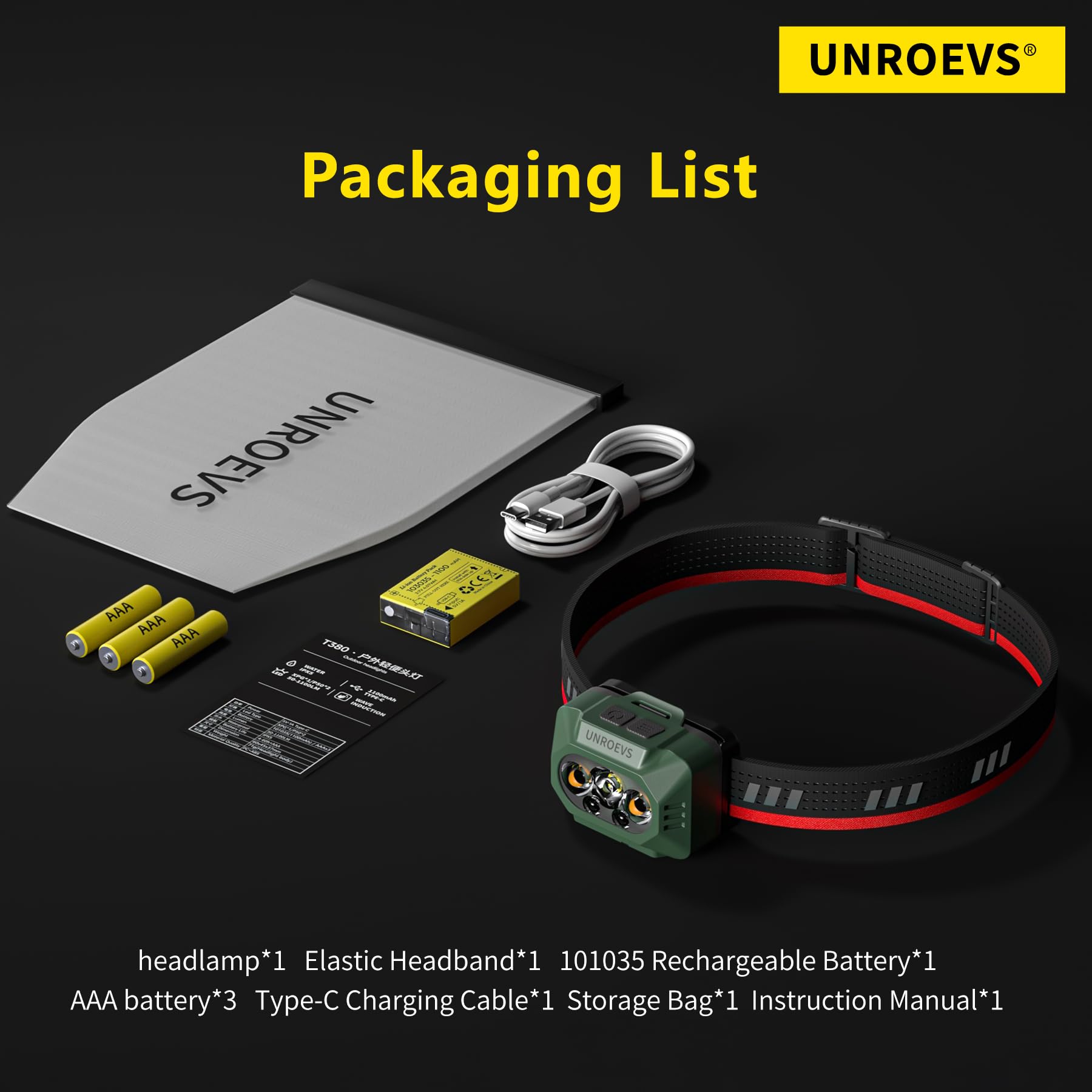UNROEVS Wiederaufladbare LED-Stirnlampe für Erwachsene, Outdoor-Camping-Stirnlampe mit Bewegungssensor, leichte, batteriebetriebene Stirnlampe mit 5 Modi zum Wandern, Laufen, Angeln, Radfahren