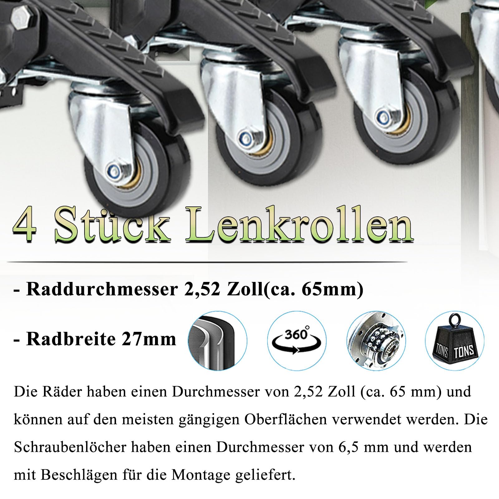 4 Stück Möbelrollen | Schwerlastrollen Mit Bremse | 360° Drehung Transportrollen | Lenkrollen Bis 200kg | Rollen Für Möbel, Werkbank, Maschinen, Tische - Multi Mounting Optionen