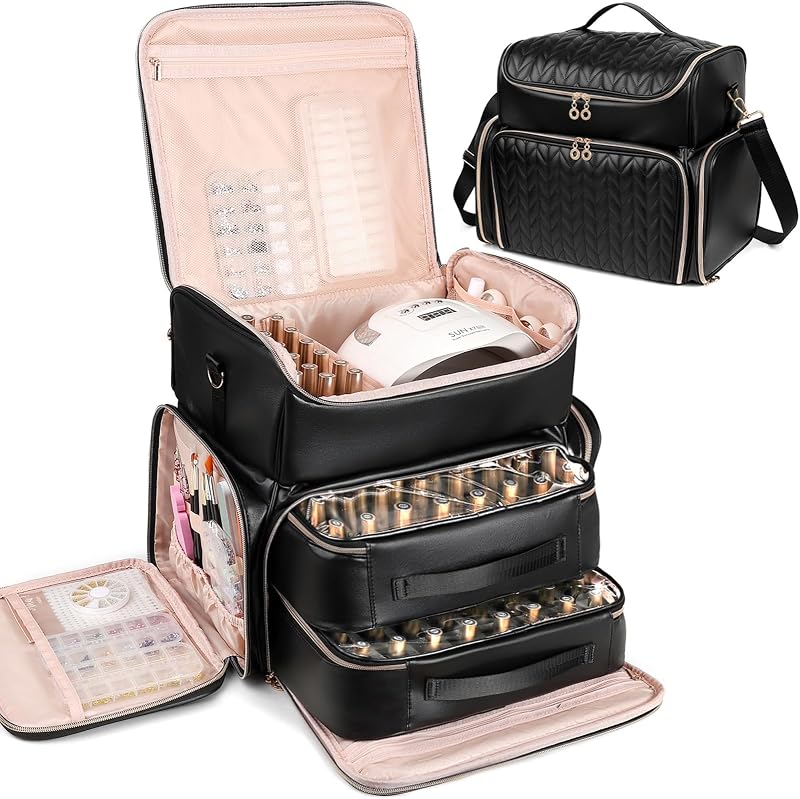 Uross Estojo organizador extra grande para esmaltes, com 98 frascos, PU, preto