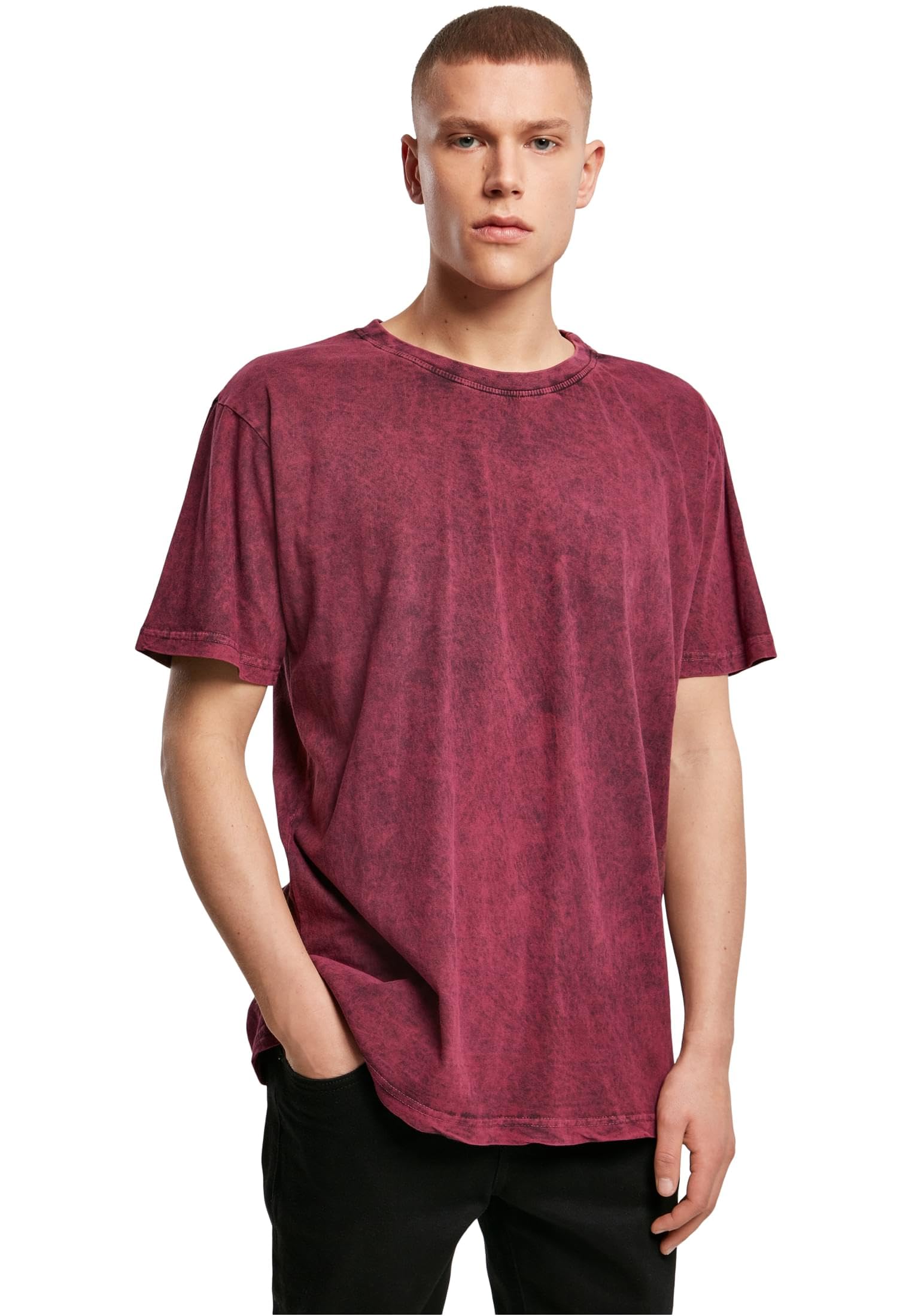Build Your Brand Men's Acid Washed Tee T-Shirt, berry black, XXL
