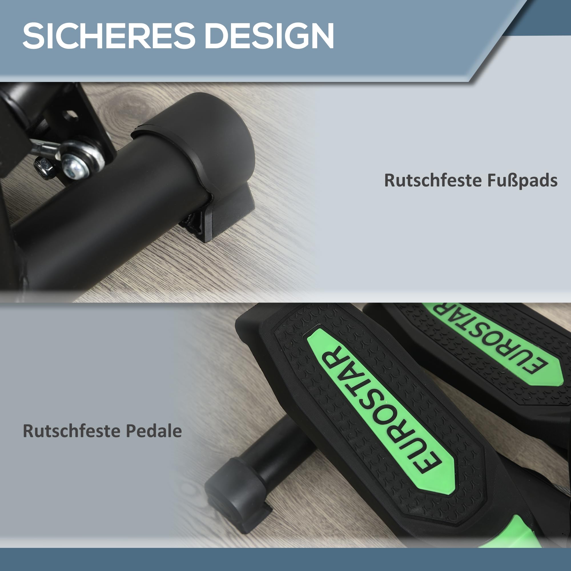 HOMCOM Stepper Sidestepper mit Haltegriff Heimtrainer LCD Display Trainingsbänder Stahl Grün+Schwarz