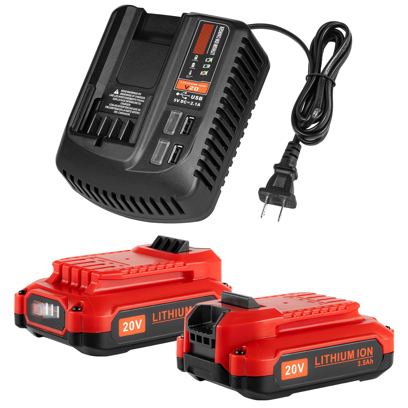 2Pack 20V 3.5Ah Replacement Battery and Charger Kit for Craftsman V20 Craftsman 20V Lithium Battery CMCB202 CMCB204 CMCB206 CMCB201 CMCB100 CMCB124 Craftsman 20V Battery Charger Set