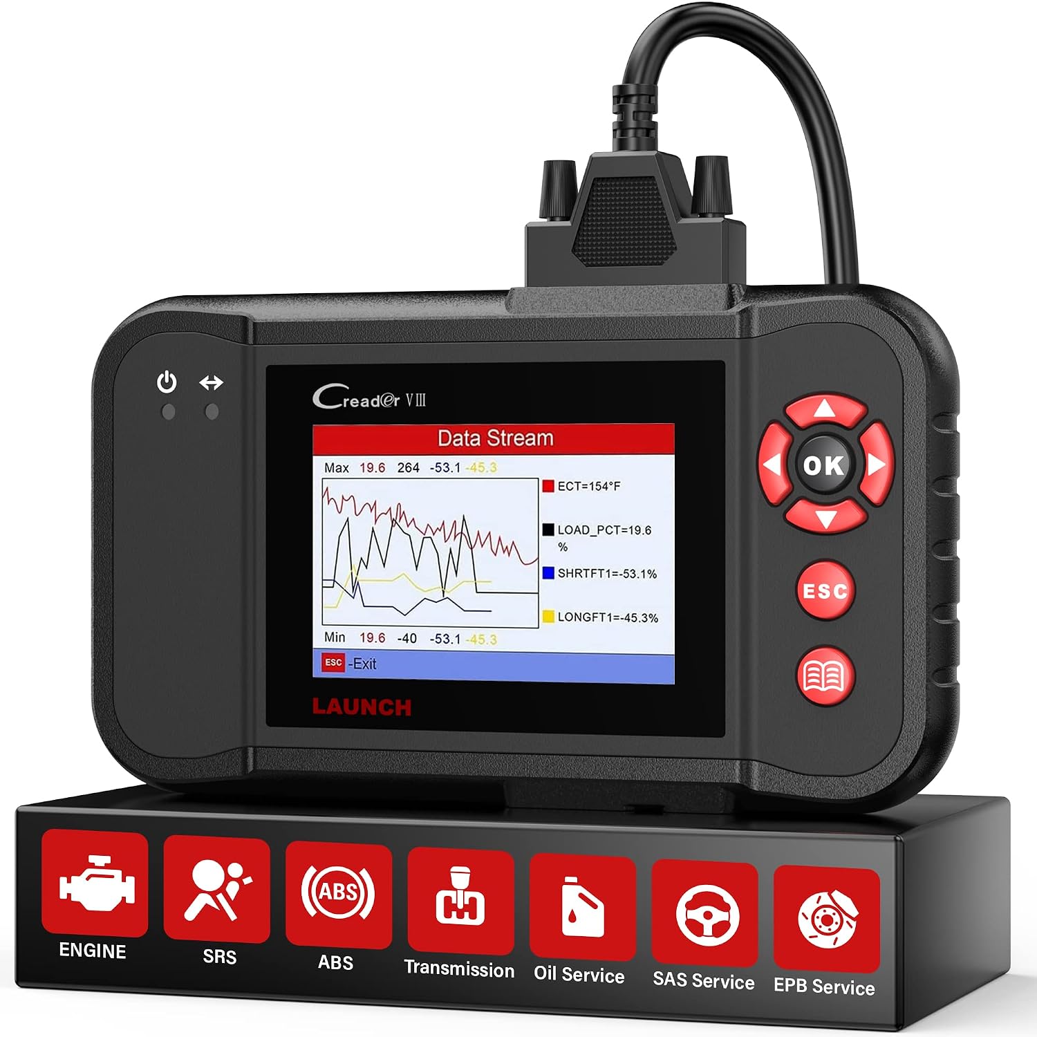 LAUNCH Creader VIII ABS SRS Transmission OBD2 Scanner with EPB SAS Oil Reset, Car Airbag Diagnostic Scan Tool Check Engine Light Code Reader