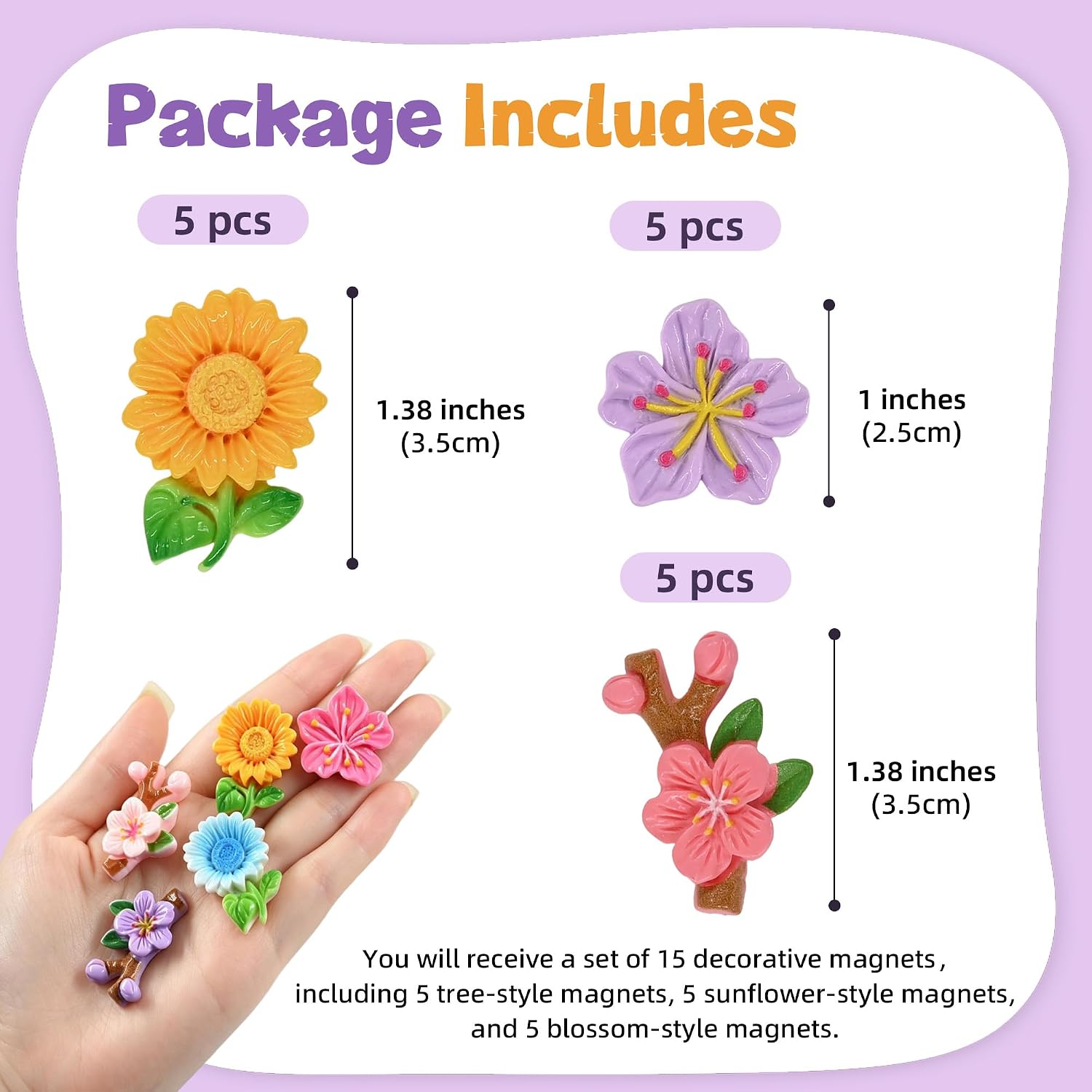 15 Pcs Magnetic Fridge Magnets Set Flower Tree Sunflower Decorative Magnets for Refrigerator Whiteboard Office Home Kitchen Organization and Decor image 2