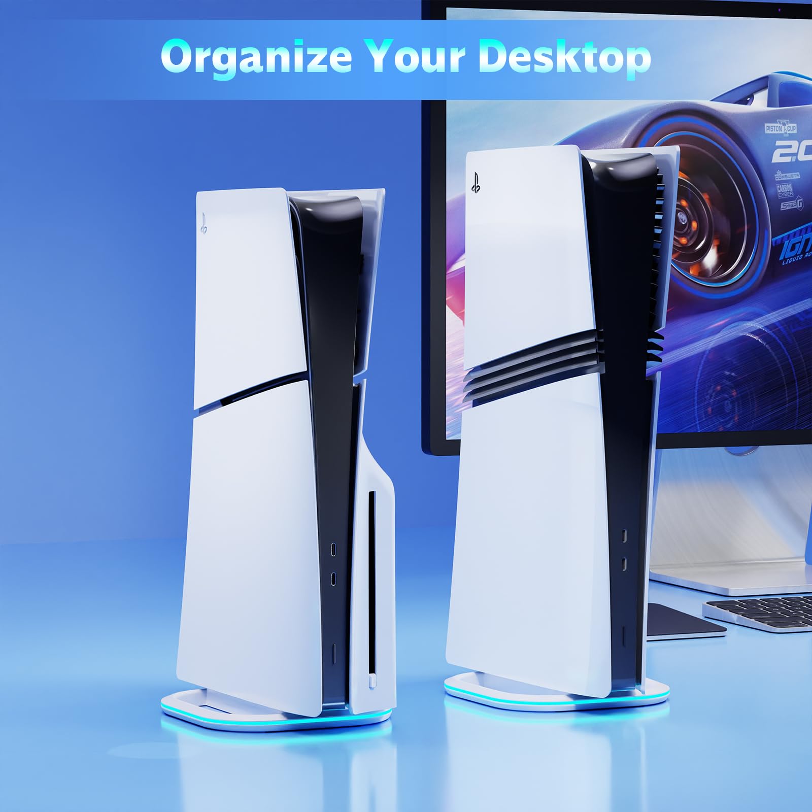 HONCAM Stojak pionowy do konsoli PS5, kompatybilny z PS5 Digital/PS5 Disc, PS5 Slim Digital/PS5 Slim Disc, ze śrubą, biały