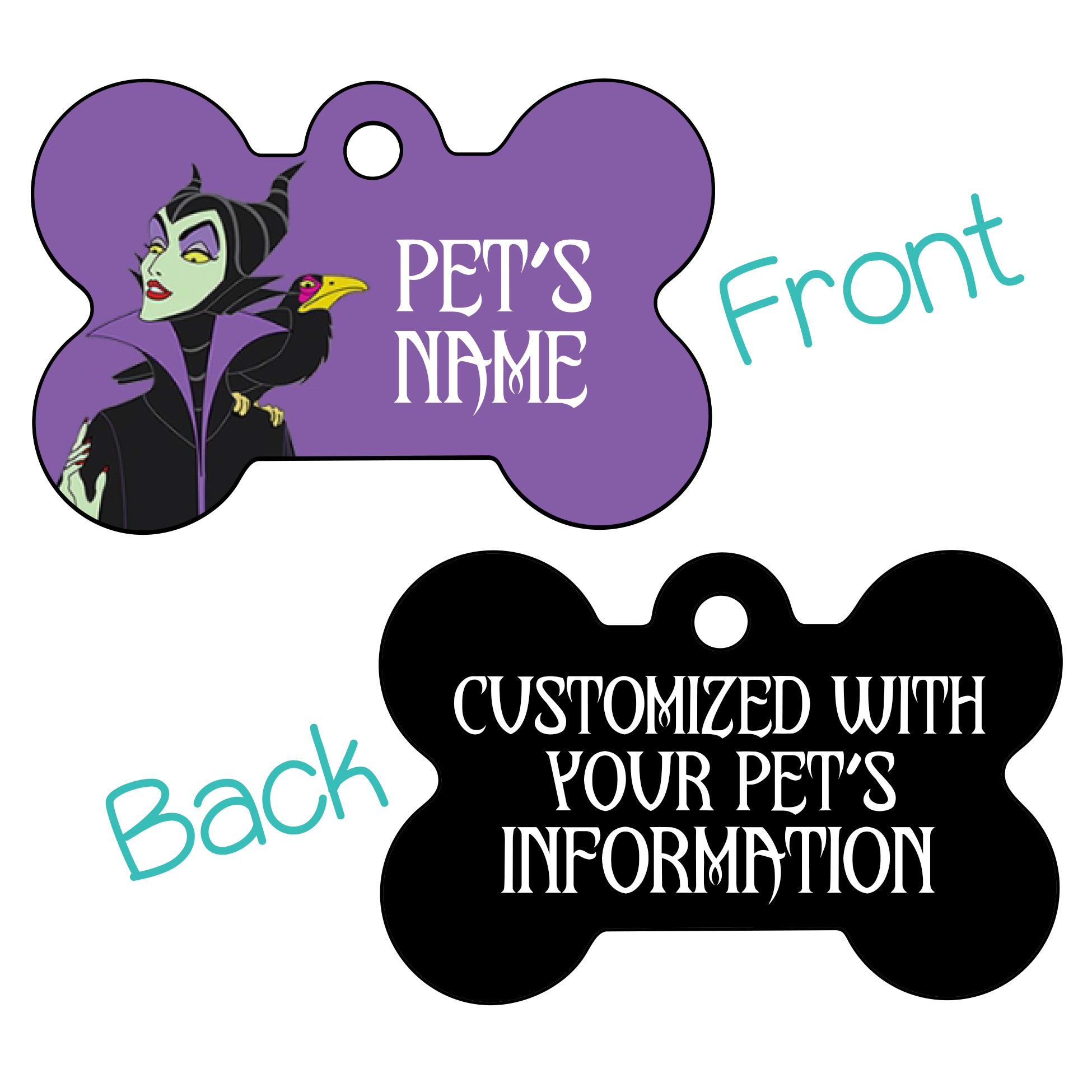 uDesignUSA Maleficent Double Sided Pet Id Tag for Dogs & Cats Personalized with 4 Lines of Text