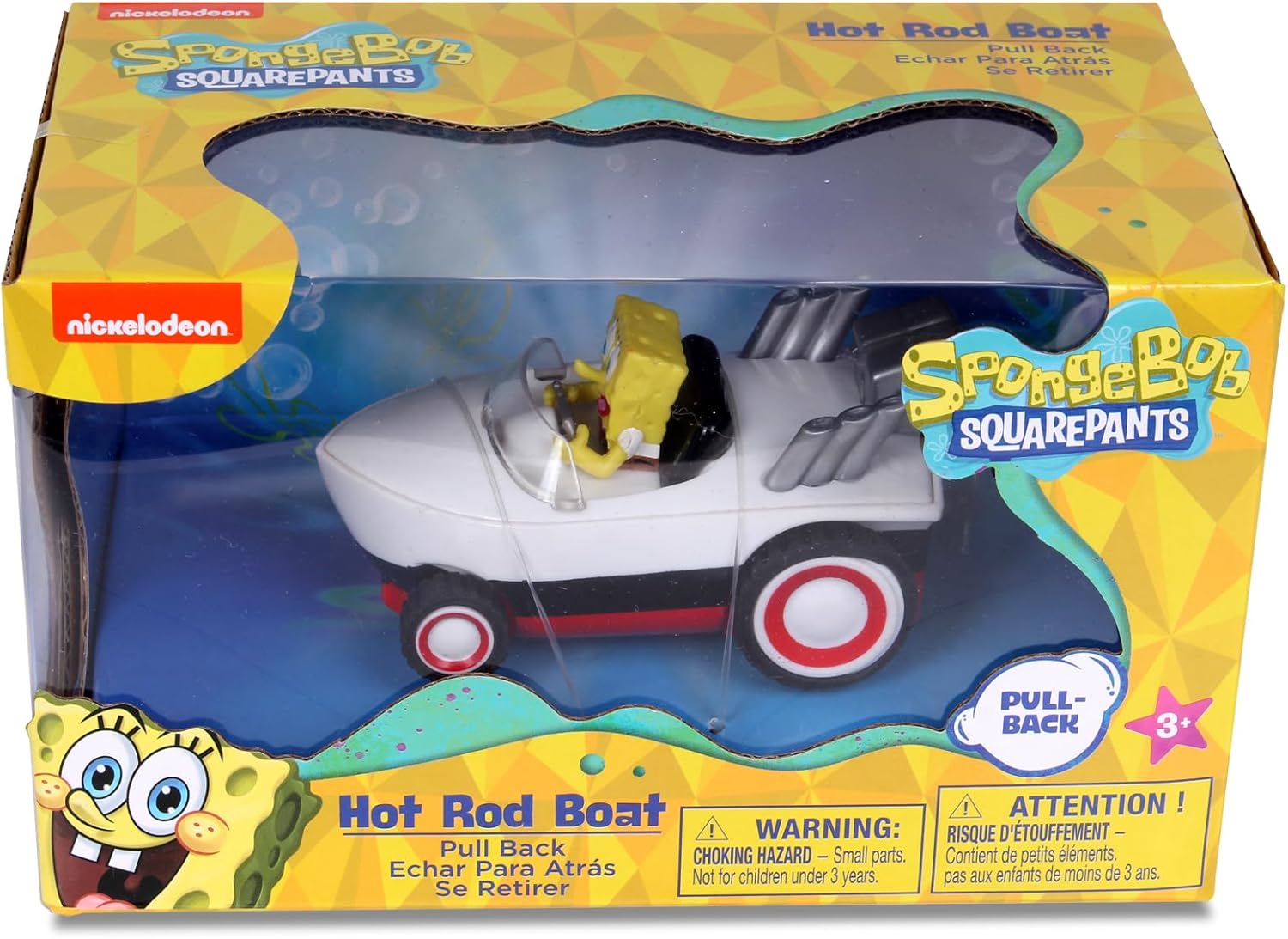 NKOK Spongebob Squarepants Pull Back Hot Rod Boat, Pull Back and Watch him Zoom, No Batteries, No Controls, No Hassle, Fun–Fast–Portable, Great Gift, Officially Nickoledeon Licensed