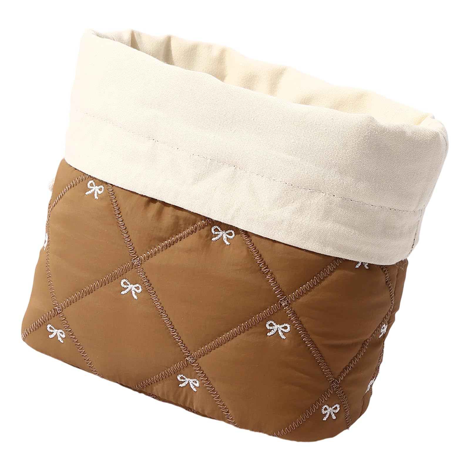 Jazuaiao Travel Makeup Case with Bowknot Embroidery in Soft Cotton Blend for Portable Organization Bowknot Cosmetic Bag