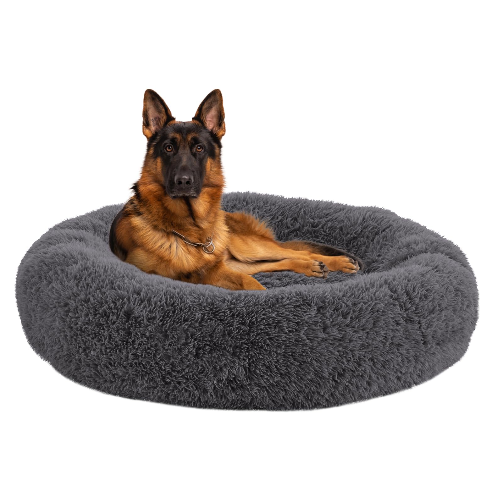 URGVANZ PET Calming Dog Bed Anti-Anxiety Donut Dog Beds for Small Medium Large Dogs,Washable Plush Fluffy Indoor Cat Kitten Round Cuddler Cushion (Dark Grey, XX-Large)