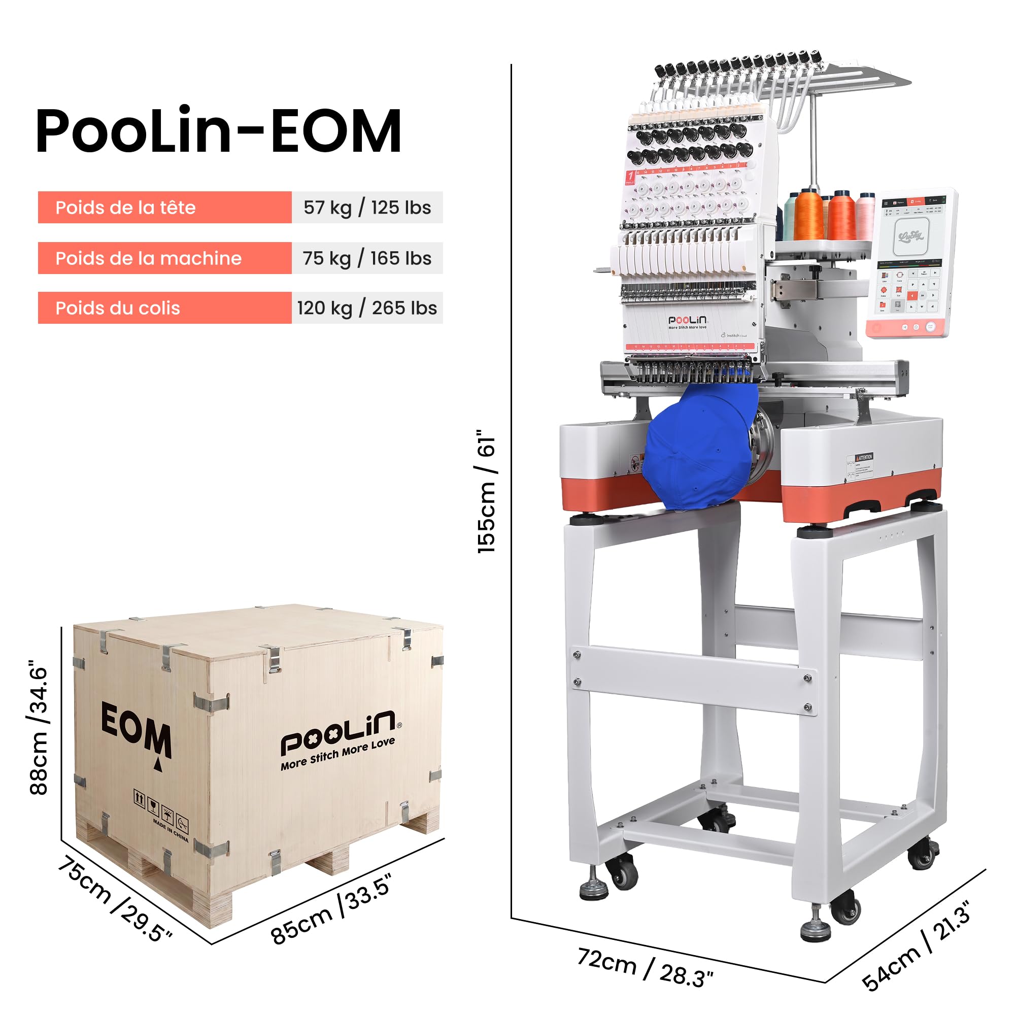 PooLin EOM : Machine à Broder Professionnelle Industrielle et Compacte. Lancez Votre Projet d'entreprise Commerciale. Personnalisez des Casquettes, Chapeaux, Chemises, Pulls et bien plus encore.