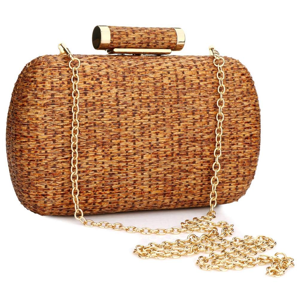 Straw Handbag Hand-Woved Envelop Evening Clutch Party Wedding Vacation Summer Beach Bag Straw Clutch (Brown)