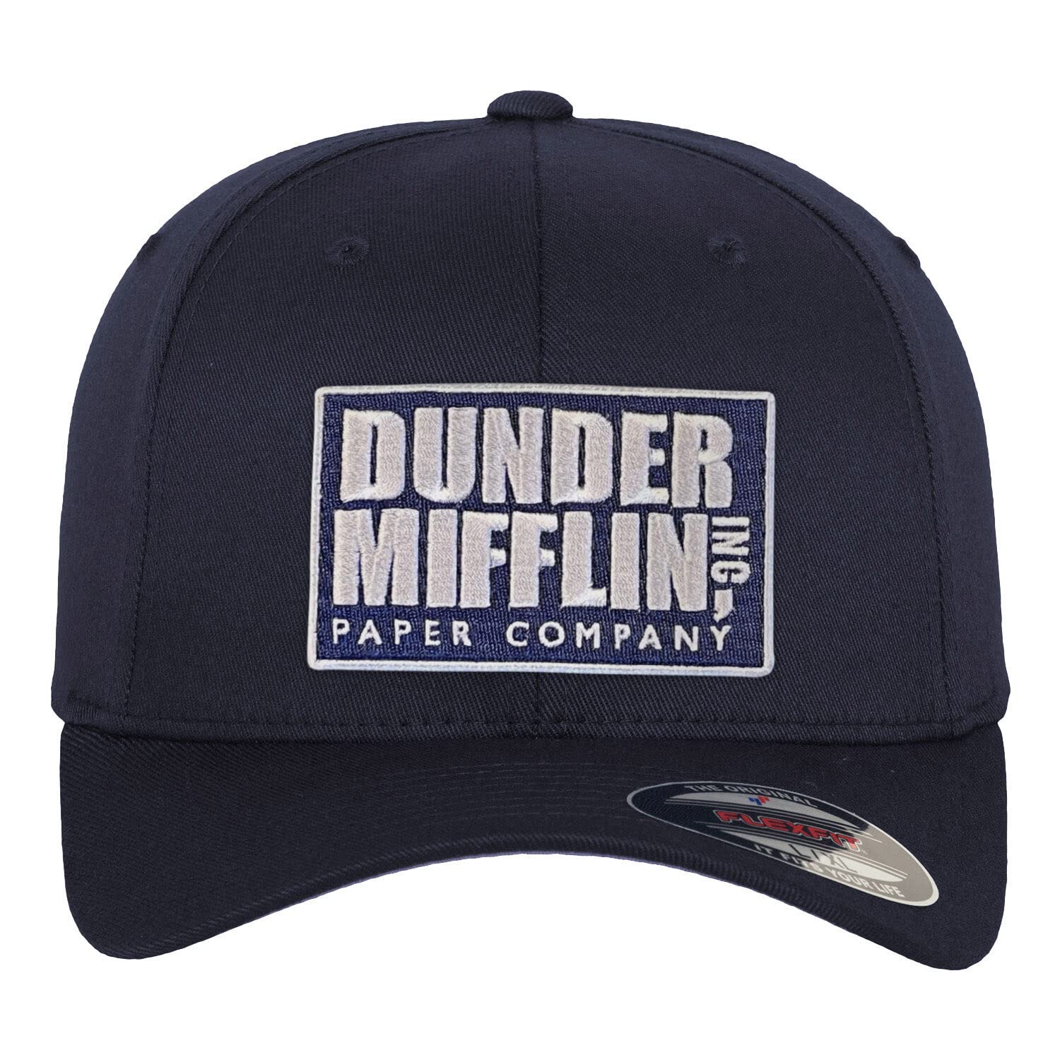 The Office Officially Licensed Dunder Mifflin Inc Flexfit Baseball Cap (Navy), Small/Medium