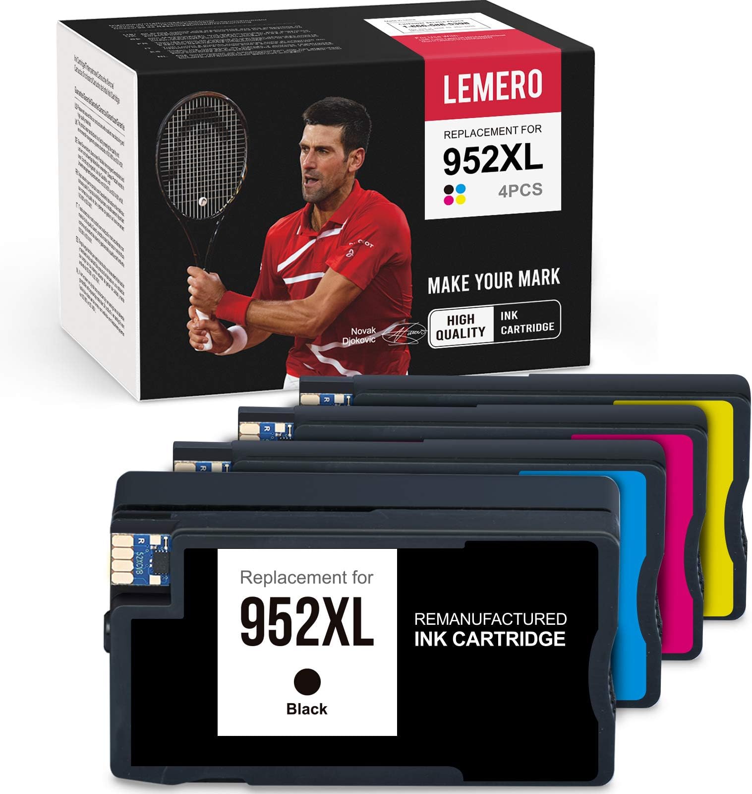 LEMERO 952XL 952 Ink Cartridge Compatible Ink Cartridge Replacement for HP 952XL 952 XL for Officejet Pro 8710, 8720, 8715 8740 8200 8730 8702 7740 7720 8210 (Black Cyan Magenta Yellow, 4 Pack)