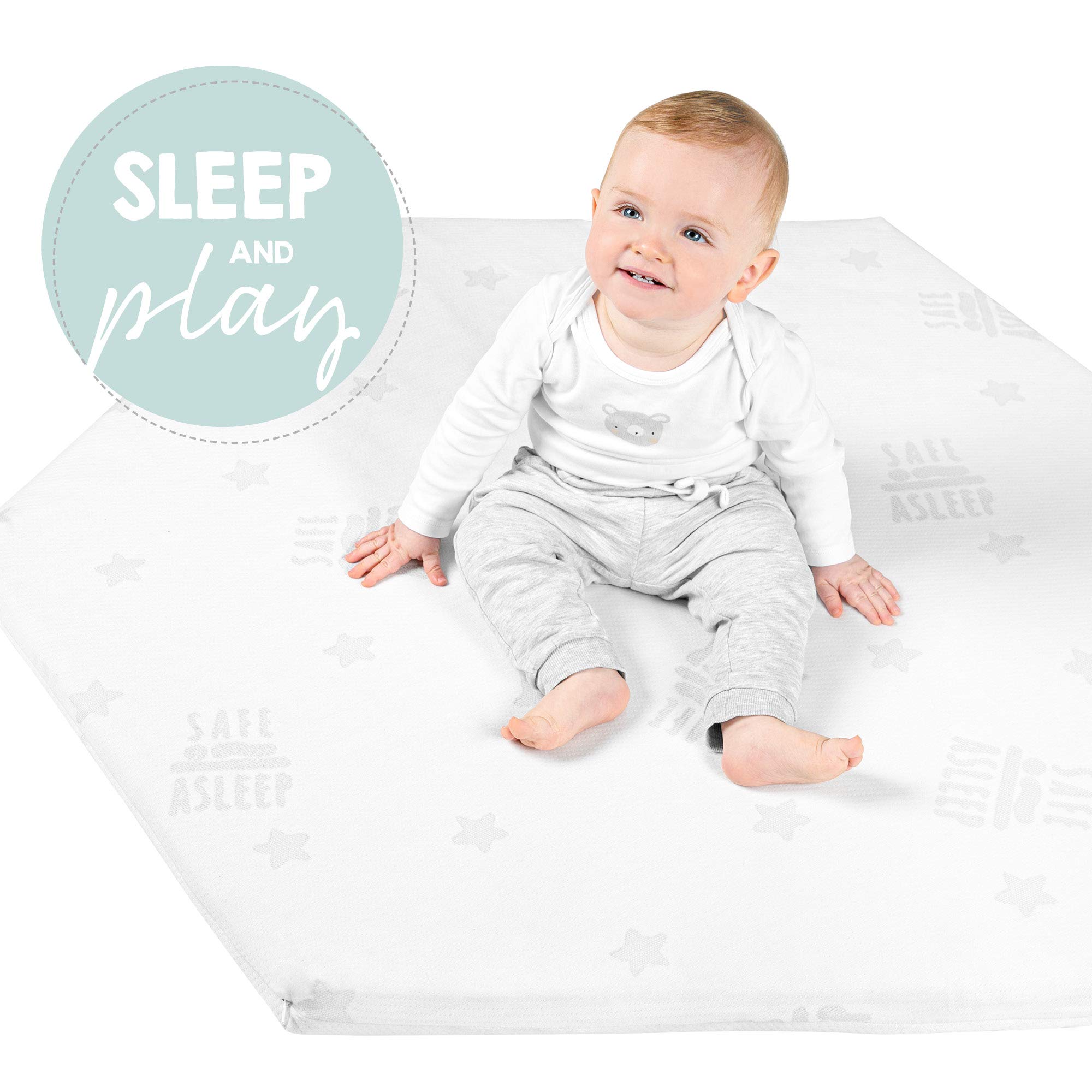 roba Laufgittermatratze 6 eckig - safe asleep - Baby Matratze für Laufgitter / Laufstall - Laufgittereinlage mit abnehmbarem Jacquard Bezug