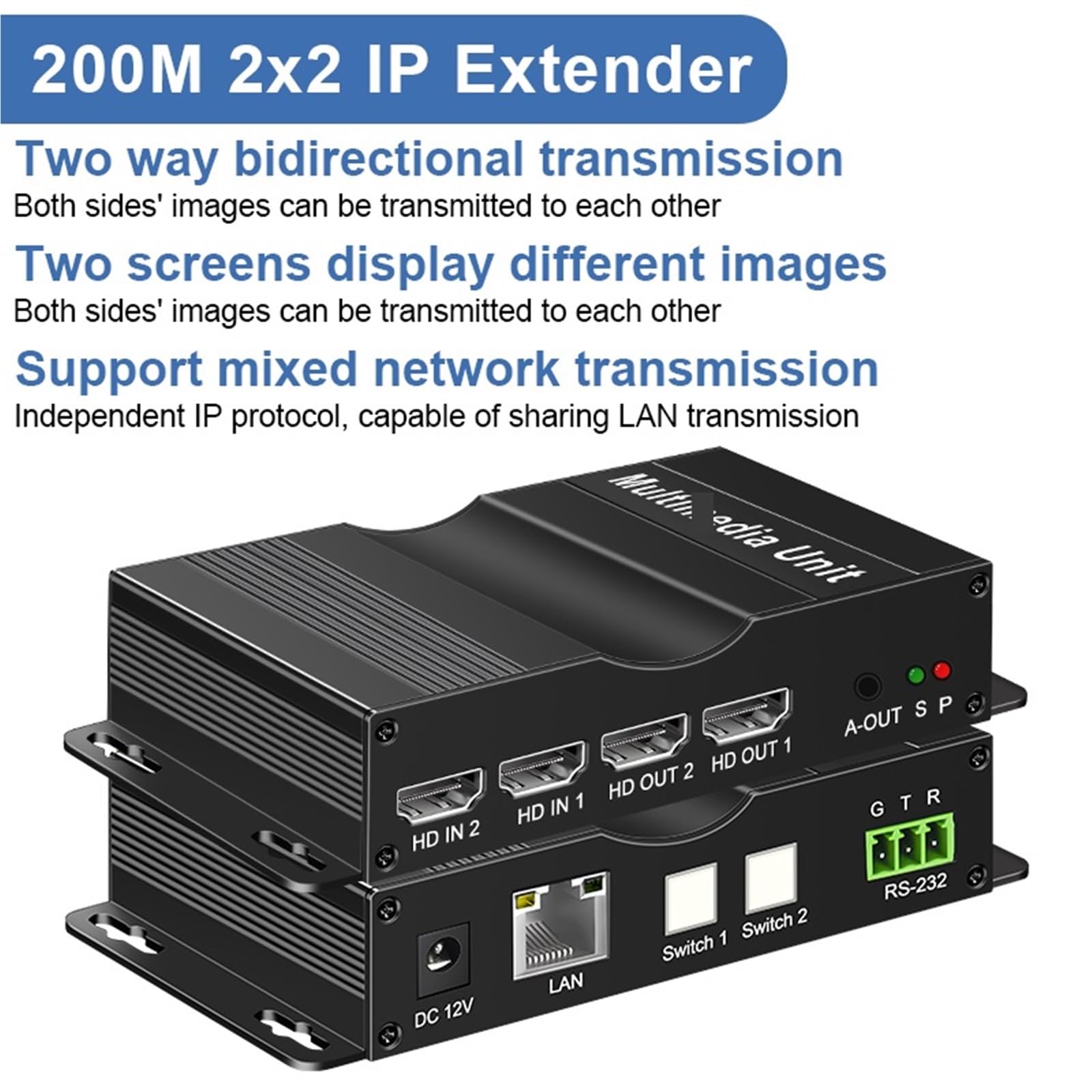 L6AS0F7 200M IP Network Extender RJ45 Ports Over UTP/STP LAN Ethernet Extender Via Switch 2 Transmitter to 2 Receiver for PS4 Laptop TV(EU Plug)