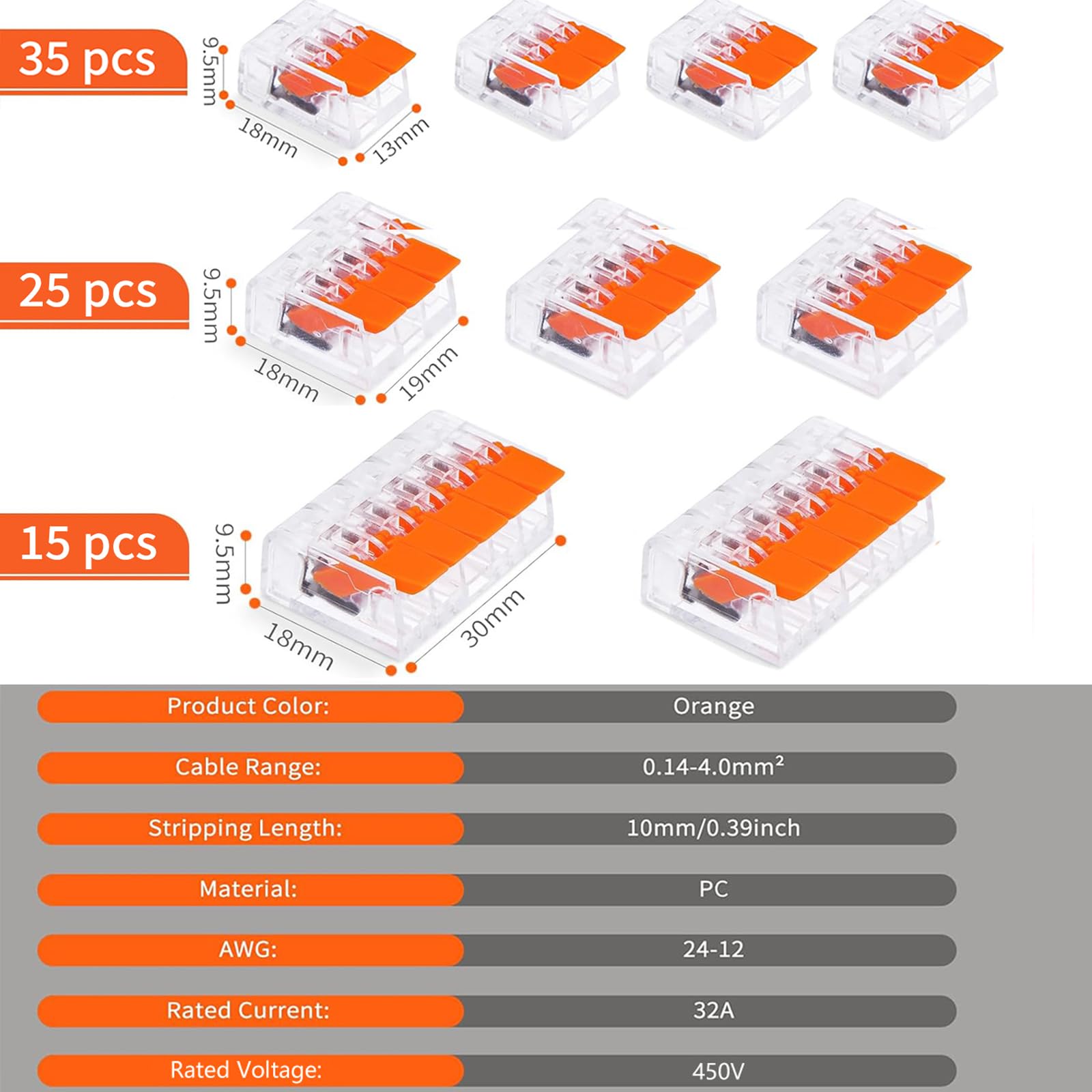Connecteur Electrique, 60 Pièces Connecteurs Électriques Cosses Et Kits Rapide Avec Levier Connecteur Electrique, 60 Pièces Connecteurs Électriques Cosses Et Kits Rapide Avec Levier