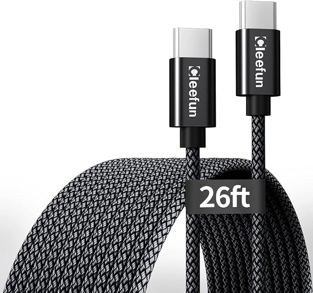 CLEEFUN 8M USB C to USB C Cable, Extra Long PD 60W Type-C to Type-C Fast Charging Charger Lead Compatible with Samsung Galaxy S21 S20 Note 20 Plus Ultra, MacBook/iPad Air/Pro 2021/2020, Huawei & More