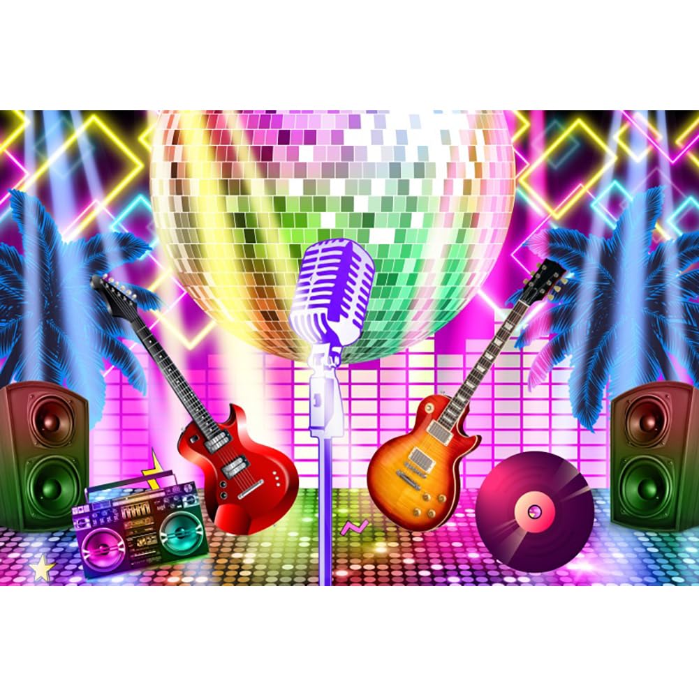 Discothek-Hintergrund 'Back To 70s 80s 90s' – Neon Glitter Ball Fotohintergrund 2,1x1,5 M – Für Partys Und Fotoshootings